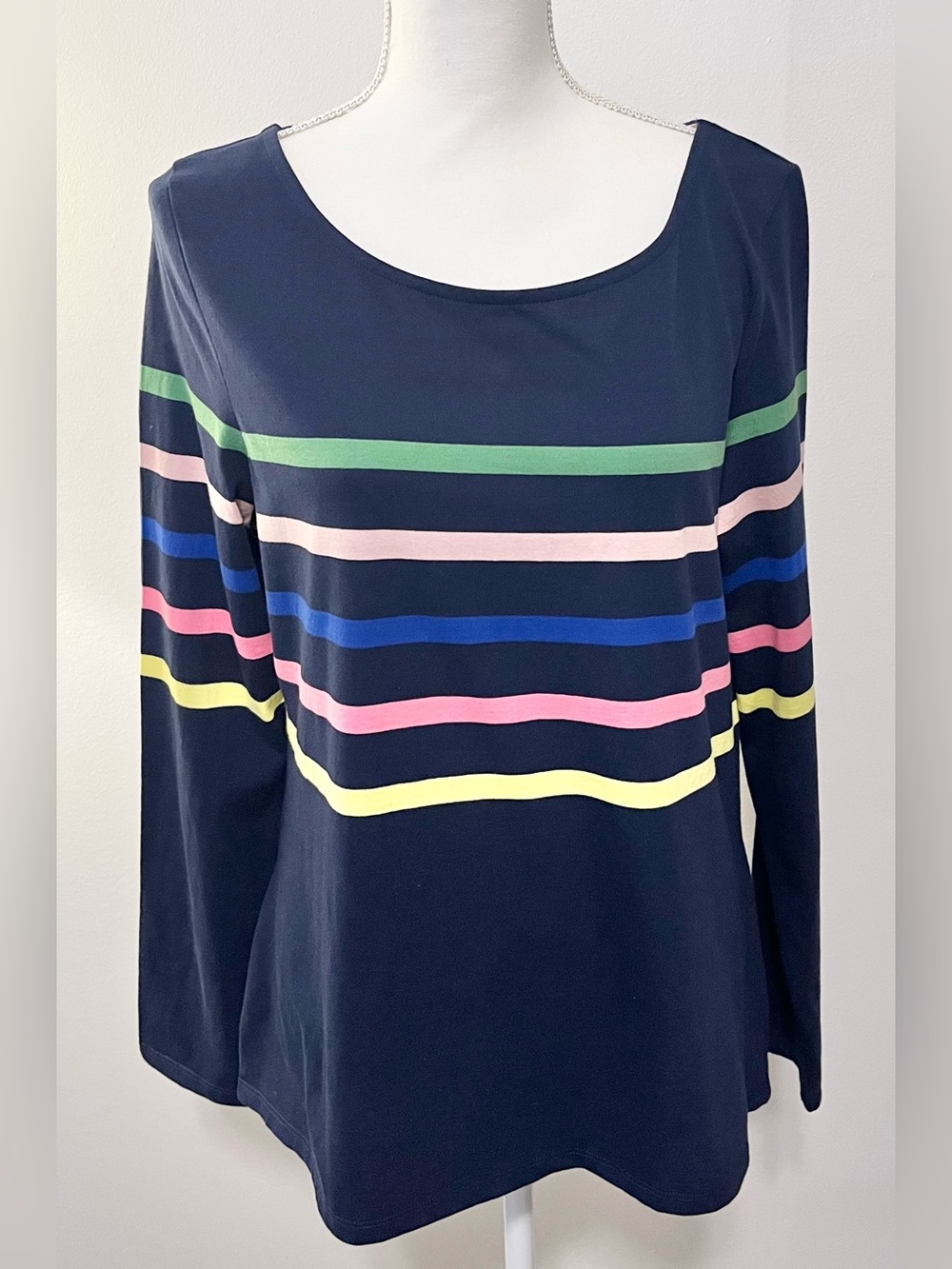 NWT Boden Ella Long Sleeved Navy Top Tee with Multicolored Striping. Size 10 - Picture 2 of 8